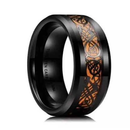 2023 Fashion Men Stainless Steel Dragon Ring Inlay Purple Black Carbon Fiber Ring Wedding Band Jewelry 8MM