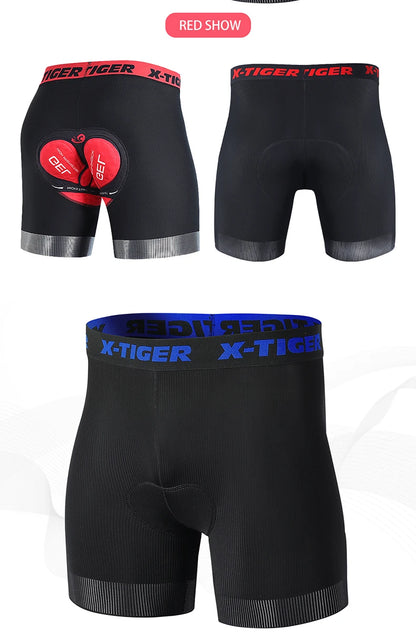 X-TIGER Men's Cycling Underwear Shorts 5D Padded Sports Riding Bike Bicycle MTB Liner Shorts with Anti-Slip Leg Grips