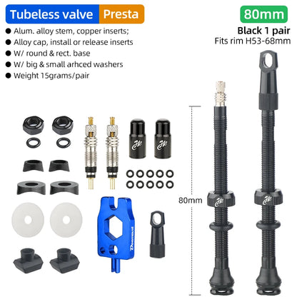 Bicycle Tubeless Tire Valve Carbon Rim Presta Valves 40 50 65 80mm F/V Nipple Detachable Brass Core W/Cap For MTB Bike Air Valve