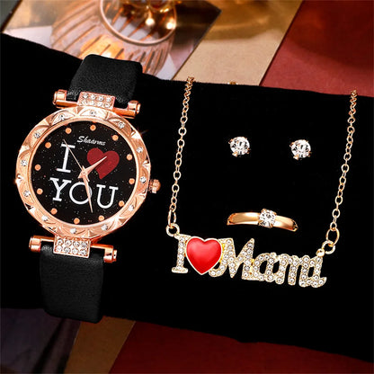5pcs Set Women Watches Luxury Female  Quartz Wristwatch Love Dial Fashion Ladies Wrist Watch Reloj Mujer Relogio Feminino