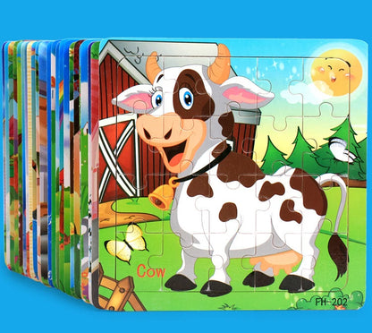 Baby Toys 20Piece Wooden Puzzle Cartoon Animal Vehicle 3D Jigsaw Puzzle Game Montessori  Educational Toys For Children Gifts