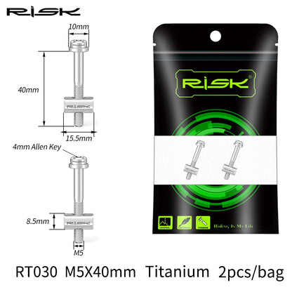 Risk 2pcs M5*30/40mm Titanium alloy Bicycle Seat Post Fixing Bolts MTB Road bike Seatpost Saddle Fixed Screws