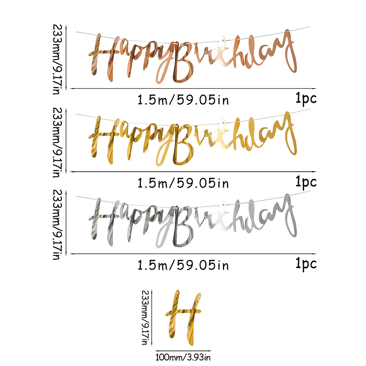 Gold Happy Birthday Banner Birthday Wedding Party Decoration Hanging Garland Banner Baby Shower 1st Birthday Boy Girl