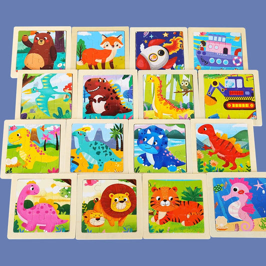 9 Piece Montessori Wooden Puzzle Cartoon Dinosaur Transportation Jigsaw 3d Puzzle early learning Educational Toys for Kids