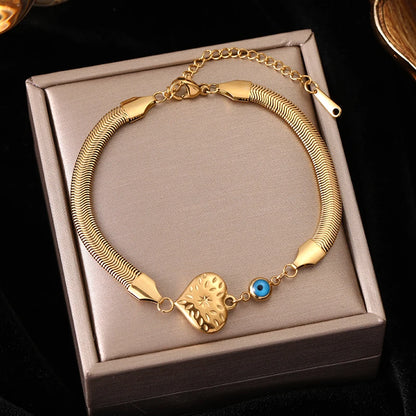 EILIECK 316L Stainless Steel Gold Color Bracelet for Women Simple Style Link Chain Bangle Trendy Fashion Non-fading Jewelry Gift