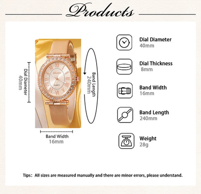 Women's Fashion Quartz Watch Luxury Leather Band Analog WristWatch Ladies Watch Women Dress Bracelet Set Reloj Mujer Clock