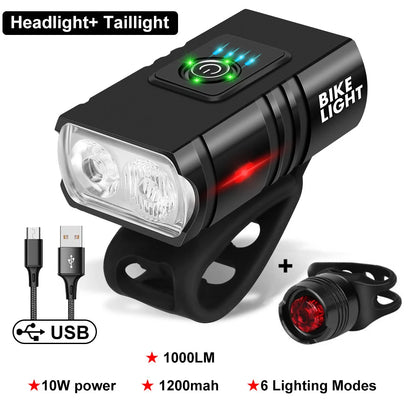 NEW LED Bicycle Light 1000LM USB Rechargeable Power Display MTB Mountain Road Bike Front Lamp Flashlight Cycling Equipment