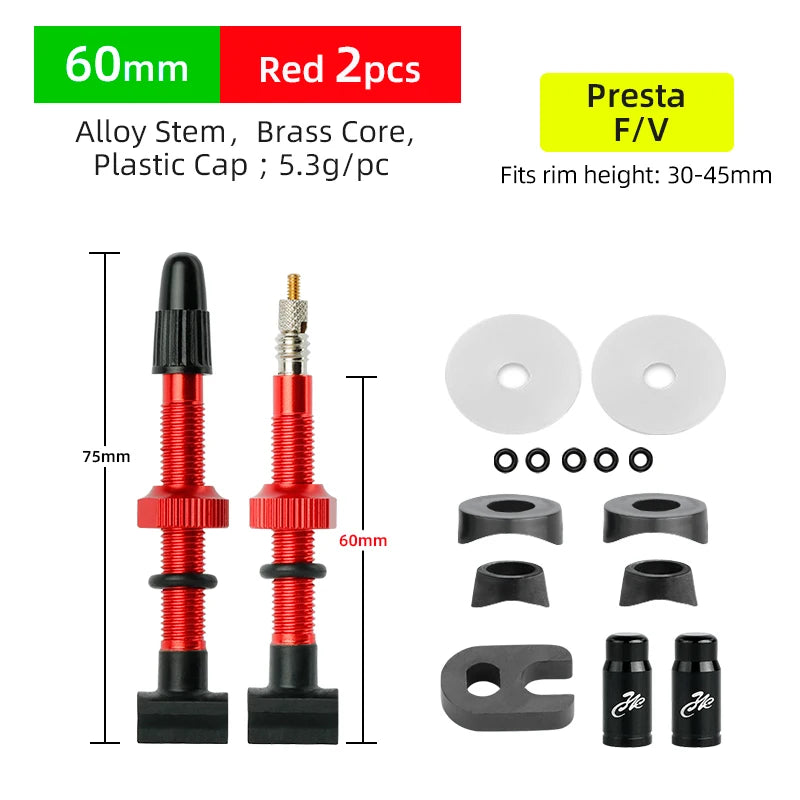 Deemount Presta Nipples Bicycle Tubeless Rim F/V Valves Anodized Aluminum Stem Brass Core Integrated Rectangle Base