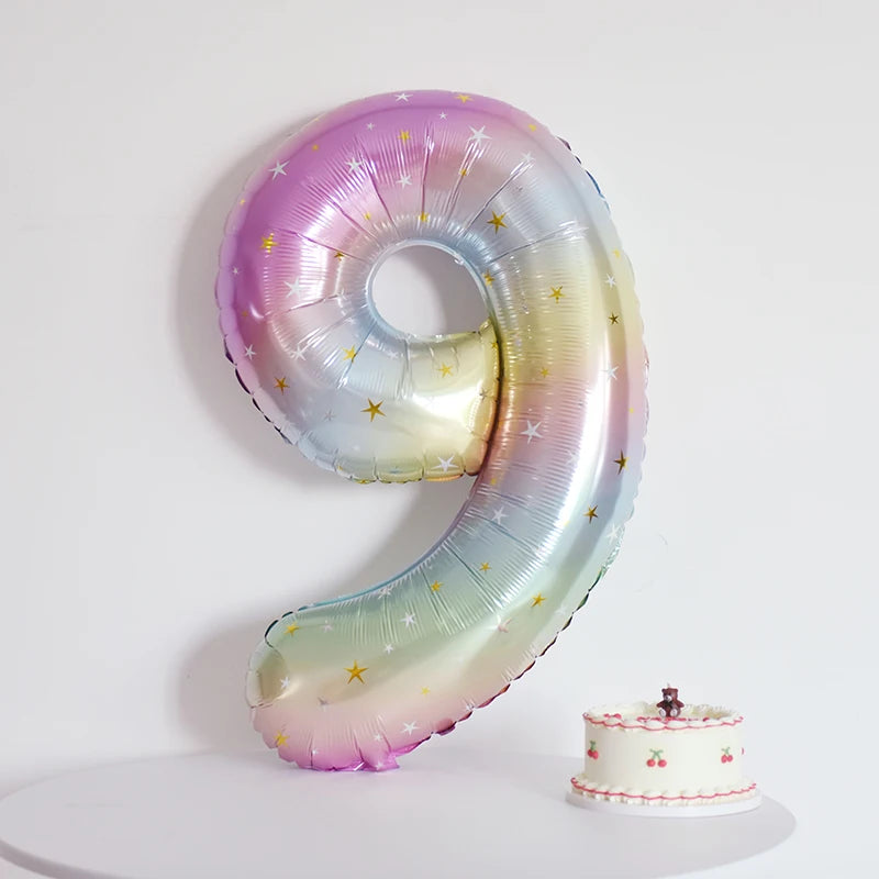 Digital Number Balloon, Aluminum Foil, Gradient Rainbow, Birthday Party, Wedding, Christmas Decoration, 40"