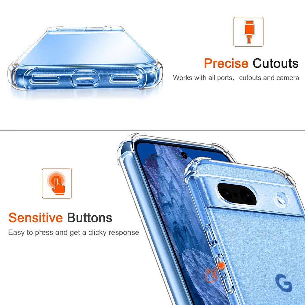Shockproof Silicone Soft Case For Google Pixel 9 XL 8 7 6 Pro 8A 7A 6A Ultra Thin Soft Back Cover Clear Shell Transparent Cover
