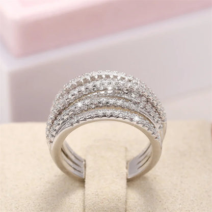 Fashion Multi-Layered Cross Finger Ring with Dazzling CZ Stone Daily Wear Statement Rings for Women Party Jewelry 2022