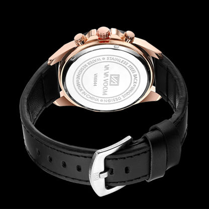 Top Men Watch Sports Style 46mm Large Leather Racing Style Casual Fashion Original Black Rose Gold Calendar Quartz Watch Relogio