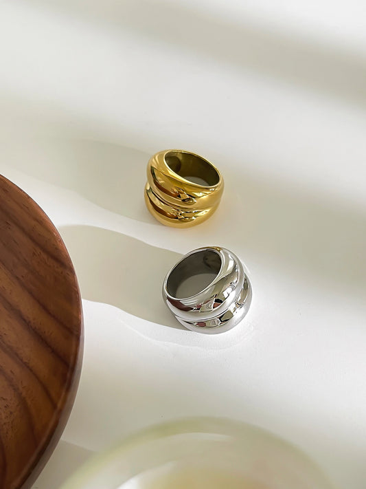 Peri'sbox Punk High Quality Stainless Steel Double Layer Wide Chunky Rings for Women Men Waterproof Party Fashion Jewelry Unisex