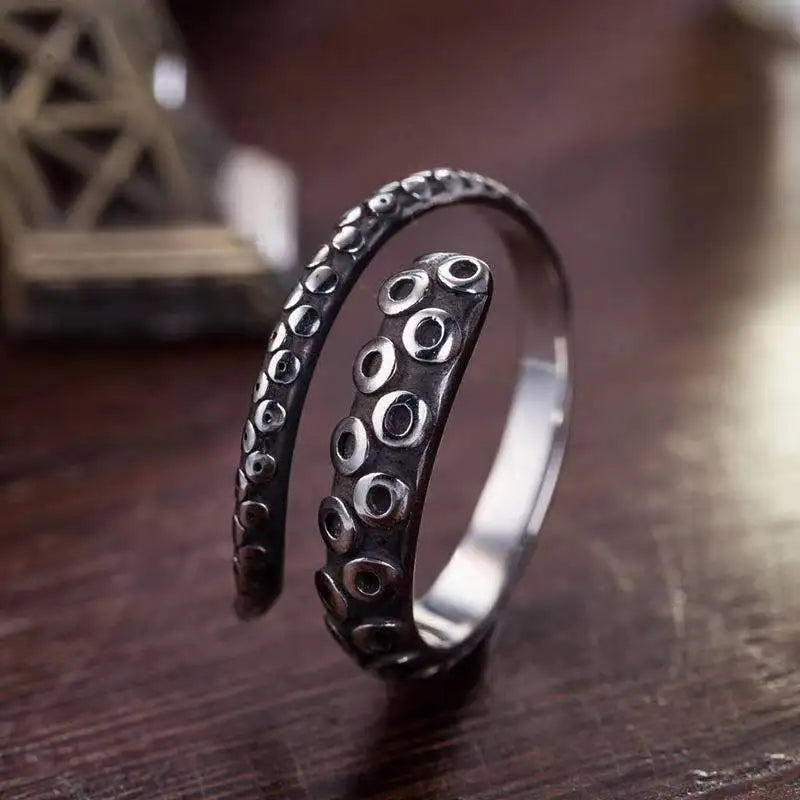 Titanium Steel Octopus Rings Gothic Deep Sea Monster Squid Finger Punk Tentacles Ring Adjustable Size Personality Jewelry Gift