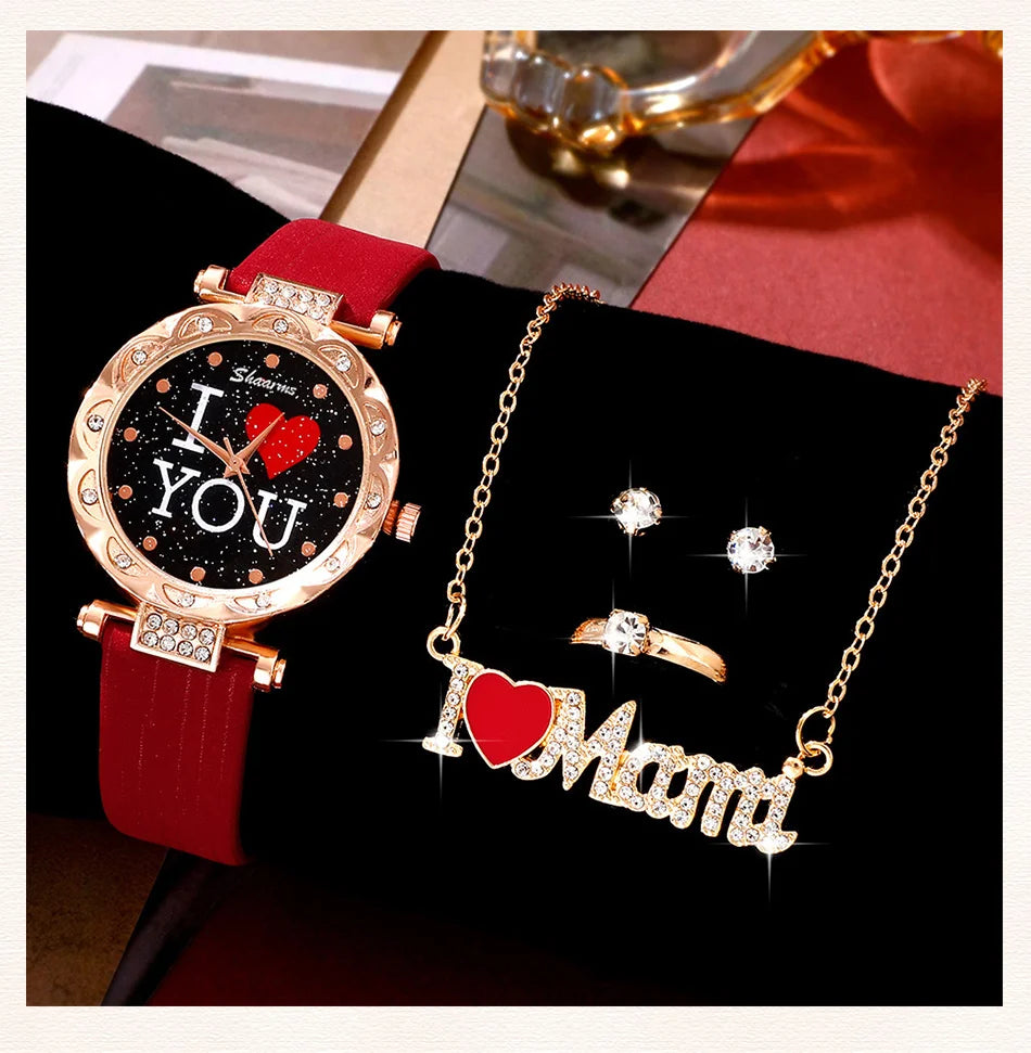 5pcs Set Women Watches Luxury Female  Quartz Wristwatch Love Dial Fashion Ladies Wrist Watch Reloj Mujer Relogio Feminino