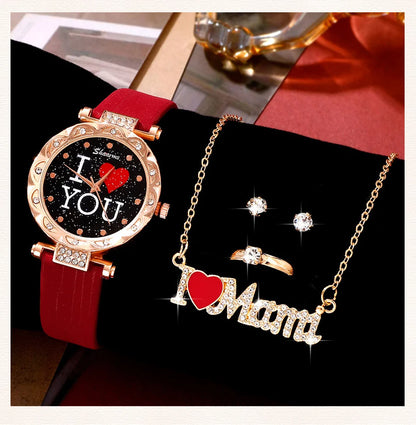 5pcs Set Women Watches Luxury Female  Quartz Wristwatch Love Dial Fashion Ladies Wrist Watch Reloj Mujer Relogio Feminino