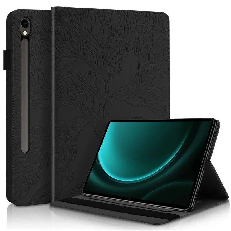 Tablet for Samsung Galaxy Tab S9 FE Case 10.9 inch 3D Tree Embossed Flip Stand TPU Cover for Funda Galaxy Tab S9 FE S9FE Case