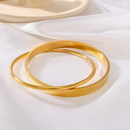 Yupsk Glossy Gold Color Stainless Steel Cuff Bangle for Women Smooth Thin Cylinder Bracelet Exquisite Waterproof Jewelry Gift