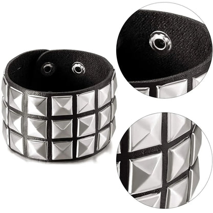 New Punk Fashion Men Black Cuff Leather Bracelet Wristband Metal Rivets Stud Charm Bangle for Women Rock Gothic Jewelry 2024