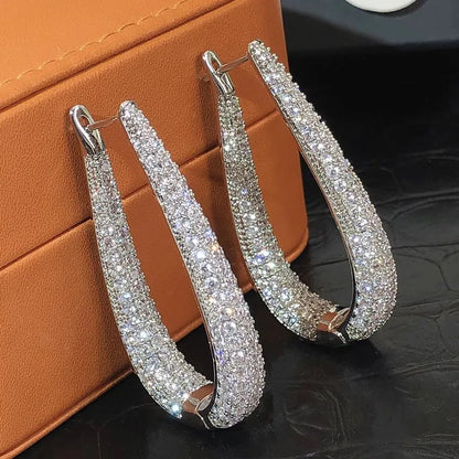 Gorgeous Silver Color Hoop Earrings Female Fashion Party Jewelry with Bright Zirconia Luxury Engagement Accessories Gift