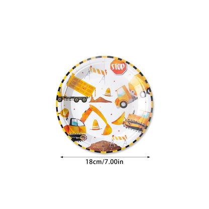 Construction Birthday Party Supplies Tractor Excavator Paper Plate Cup Birthday Banner Truck Latex Balloons For Child's Birthday