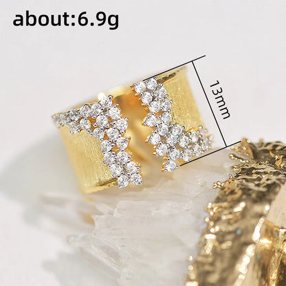 Trendy Luxury Gold Color Cubic Zirconia Ring for Women Modern Wide Band Finger Ring OL Style Female Jewelry Drop Shipping