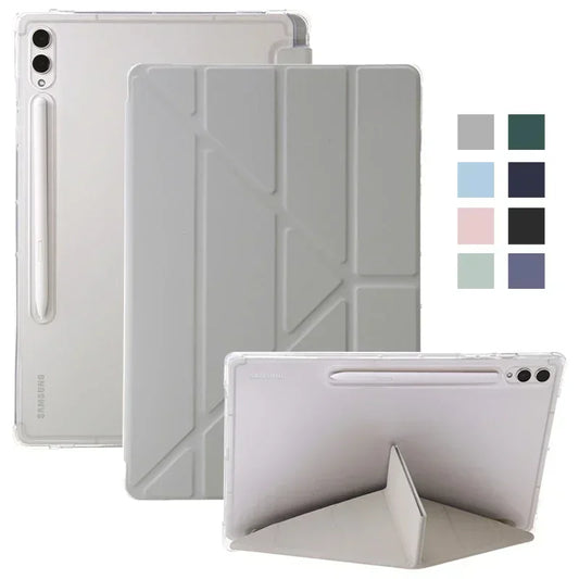 For Samsung Tab S9 Plus Case 12.4" Acrylic Clear Hard Back Stand Smart Cover For Galaxy Tab S9 FE S10 Plus Case With Pen Holder
