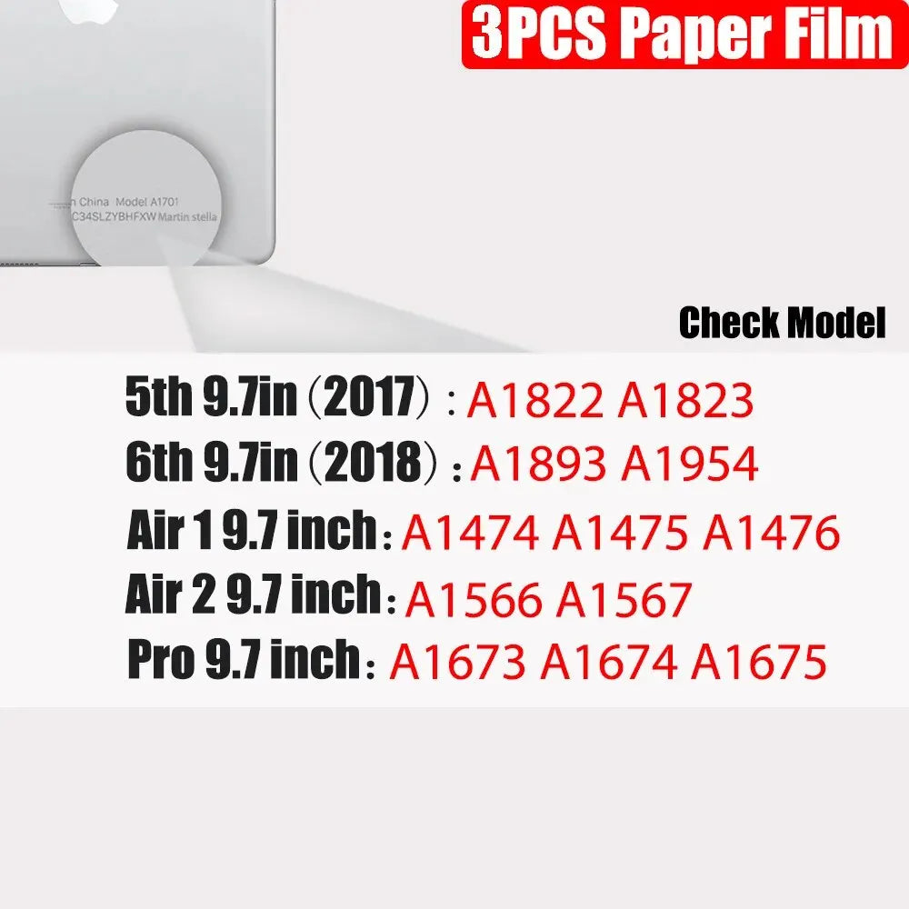 3Pcs Paper Feel Like Screen Protector For iPad 10th 9th Generation 8 7 6 Air 5 4 Pro 11 12.9 10.5 9.7 Mini 5 6 13 2024 No Glass