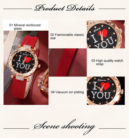 5pcs Set Women Watches Luxury Female  Quartz Wristwatch Love Dial Fashion Ladies Wrist Watch Reloj Mujer Relogio Feminino
