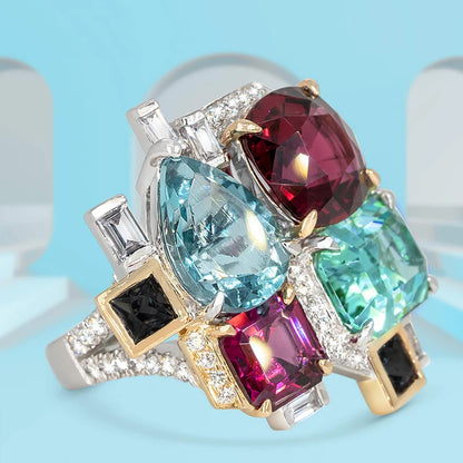 New Colorful Cubic Zirconia Women Rings for Party Two Tone Personality Female Finger Rings Gorgeous Jewelry