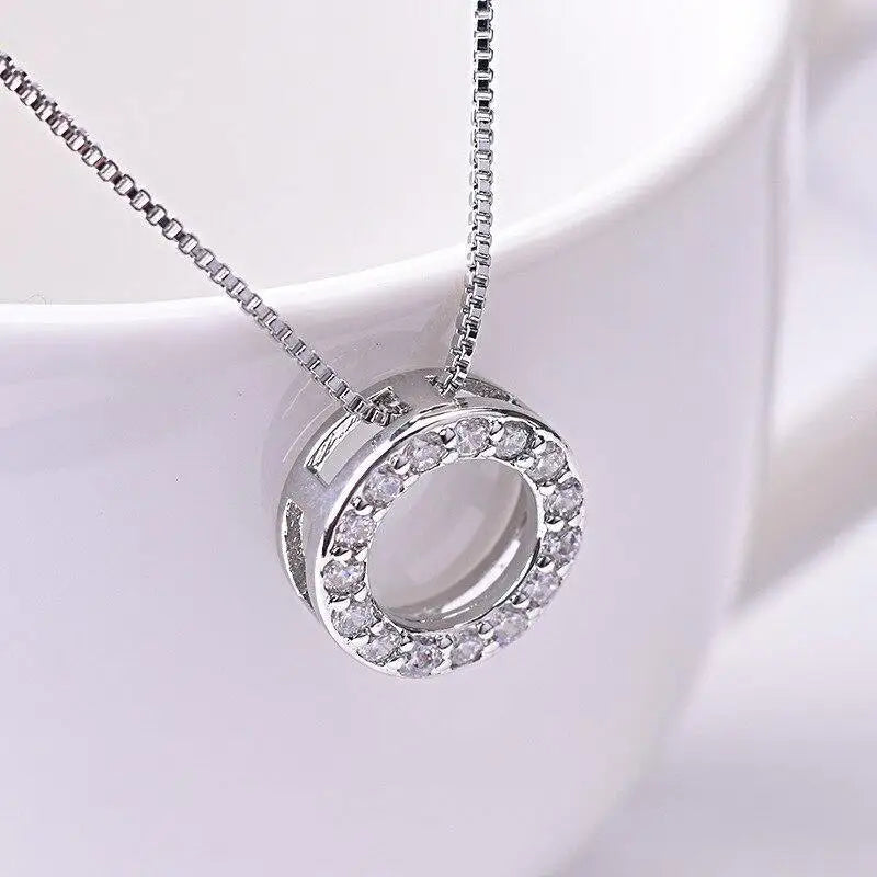 Circle Necklace with Cubic Zirconia Simple Stylish Clavicle Chain Necklace for Women Wedding Eternity Jewelry