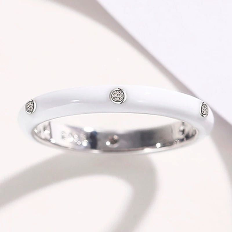 Rainbow Color Enamel Finger Rings for Women with Dazzling CZ Stone Exquisite Fashion Female Accessories Party Jewelry Hot