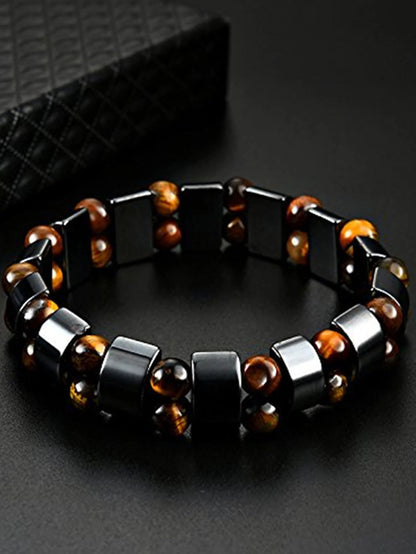 1PC Fashionable Black Gallstone Elastic Adjustable Health Energy Magnetic Therapy Hematite Bracelet for Men and Women