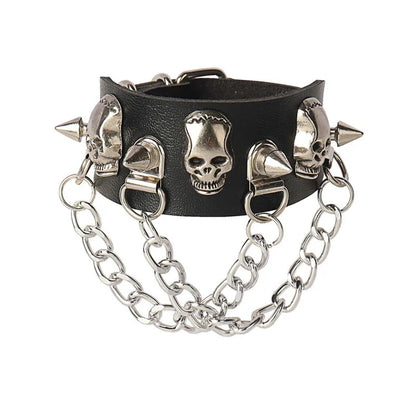 2022 New PU Leather Bracelet Punk Bracelet Adjustable Skull Goth Cuff Bracelet Gothic Rivet Buckle Wristband for Men Women