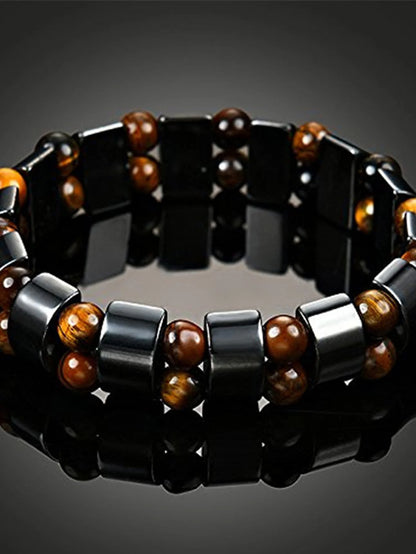 1PC Fashionable Black Gallstone Elastic Adjustable Health Energy Magnetic Therapy Hematite Bracelet for Men and Women
