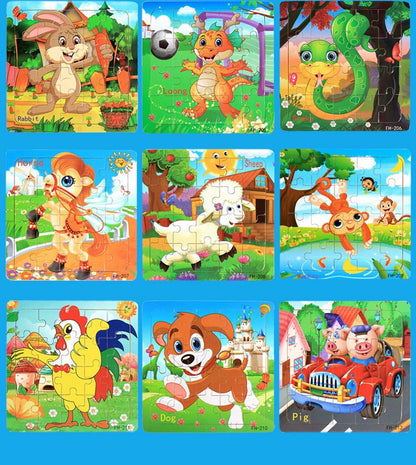 Baby Toys 20Piece Wooden Puzzle Cartoon Animal Vehicle 3D Jigsaw Puzzle Game Montessori  Educational Toys For Children Gifts
