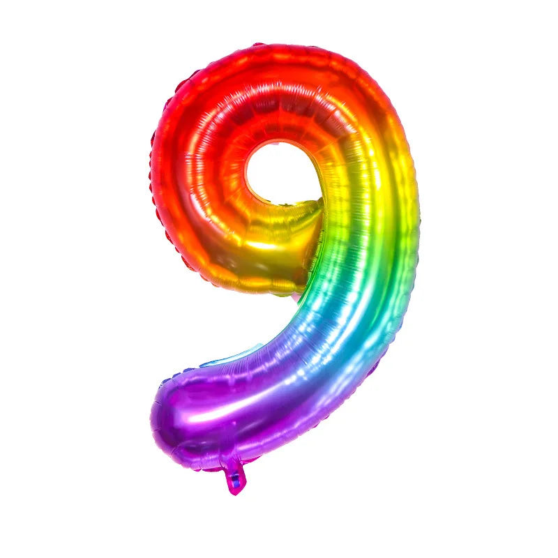 Digital Number Balloon, Aluminum Foil, Gradient Rainbow, Birthday Party, Wedding, Christmas Decoration, 40"