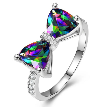 Personality Multi-colored CZ Bow Rings for Women Fancy Bride Wedding Ceremony Party Finger-ring Nice Gift Fashion Jewelry