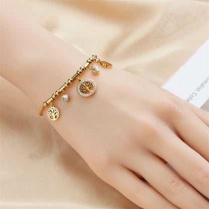 XIYANIKE 316L Stainless Steel Bracelet Golden Life Tree White Zircon Pendant Accessories for Women Simple Jewelry Gift Pulsera