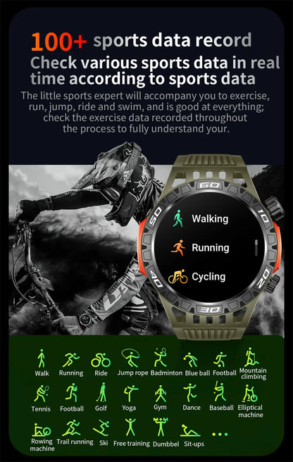 Outdoor Military Smart Watch Men's With LED lighting Bluetooth Call Smartwatch 3ATM IP68 Waterproof Compass Sports Fitness Watch