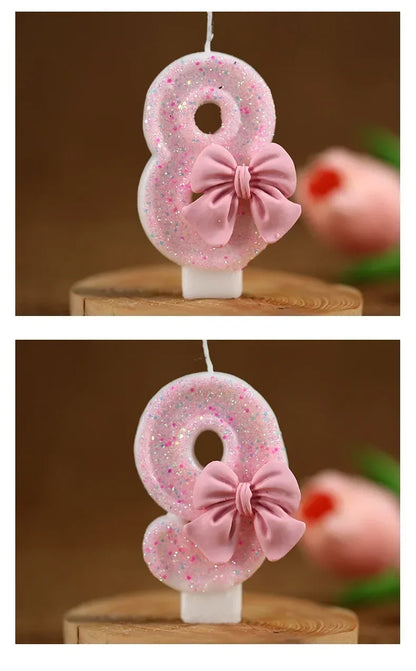 Cute Pink Bow 3D Number Cake Candles for Birthday Party Decorations Birthday Decoration  Cake Decorating Tools