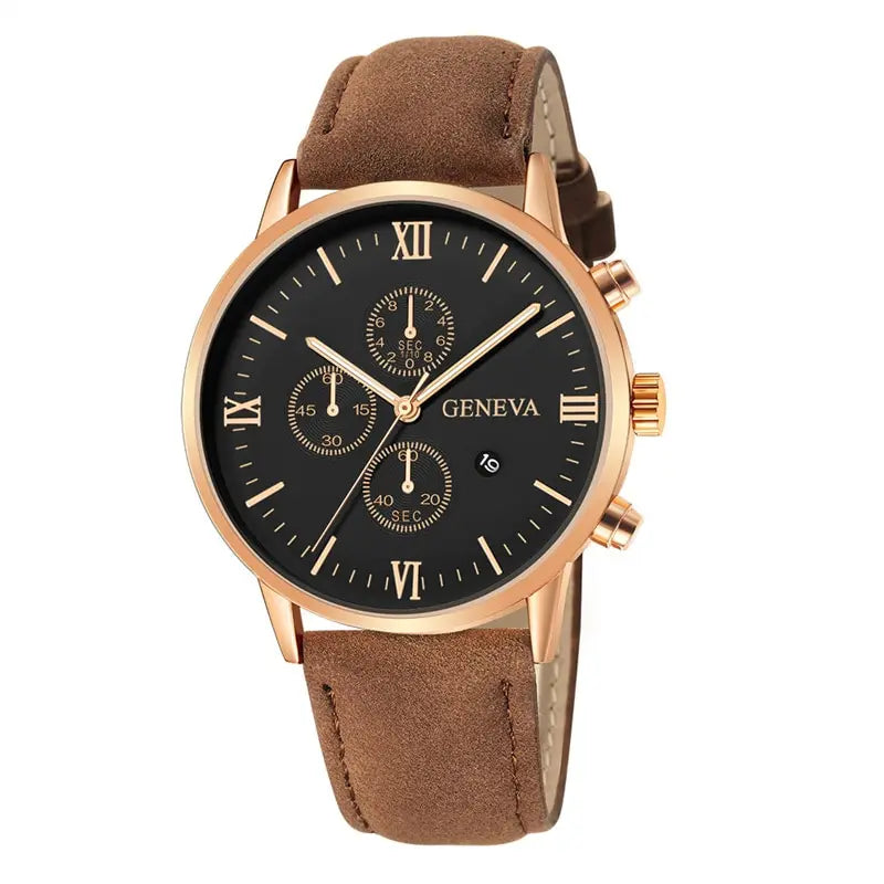 Mens Fashion Business Quartz Watch Fashion Fake Three Eye Six Pin Calendar Mens Watch Leather Belt Mens Watches