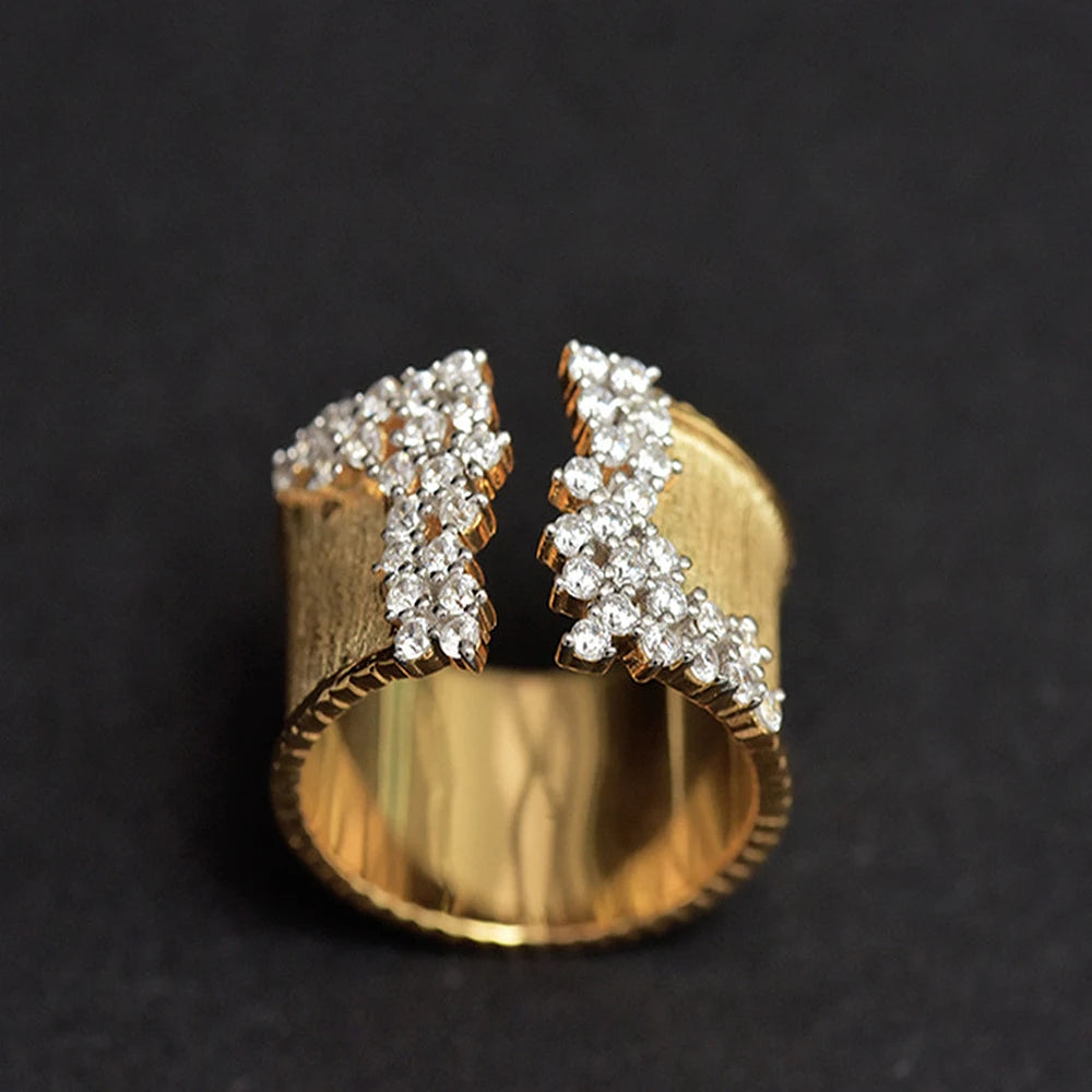 Trendy Luxury Gold Color Cubic Zirconia Ring for Women Modern Wide Band Finger Ring OL Style Female Jewelry Drop Shipping