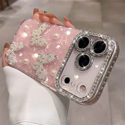 Luxury Diamond Butterfly Clear Phone Case For iPhone 17 Air 16 15 14 13 12 Pro Max Transparent Plating Soft Silicone Back Cover