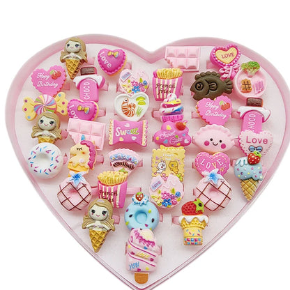 30pcs/Lot Wholesale Child Open Design Resin Candy Flower Finger Rings Plastic Pink Kid Ring Children Party Gifts Birthday Girls