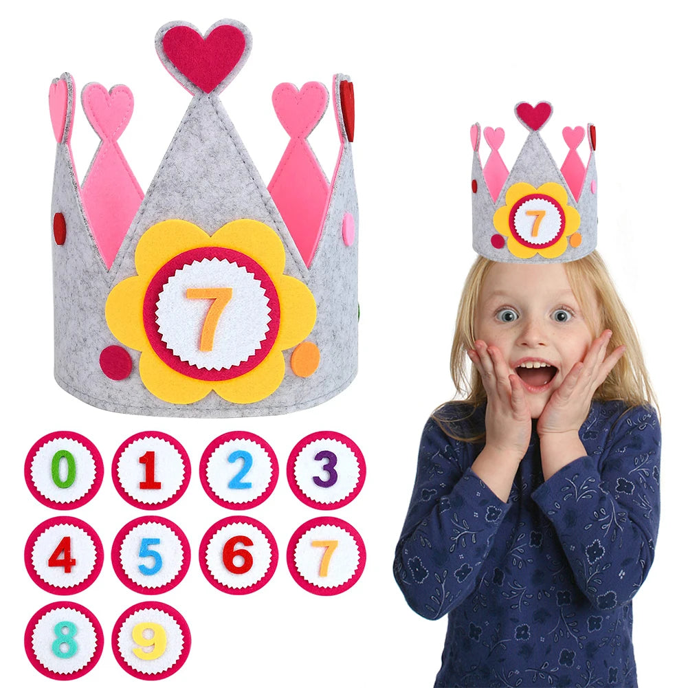 Adjustable Birthday Hat Princess Birthday Felt Hat children's Birthday Decoration Hallowen Cosplay Crown Photo Props Party Decor