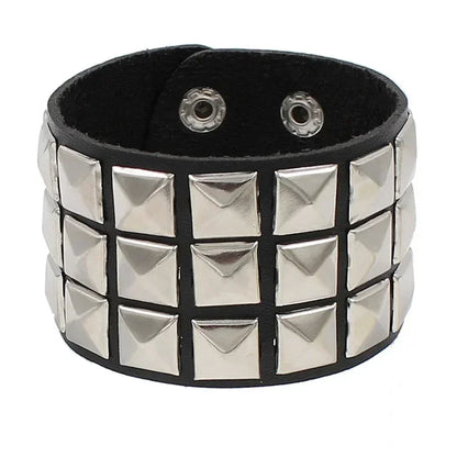 New Punk Fashion Men Black Cuff Leather Bracelet Wristband Metal Rivets Stud Charm Bangle for Women Rock Gothic Jewelry 2024