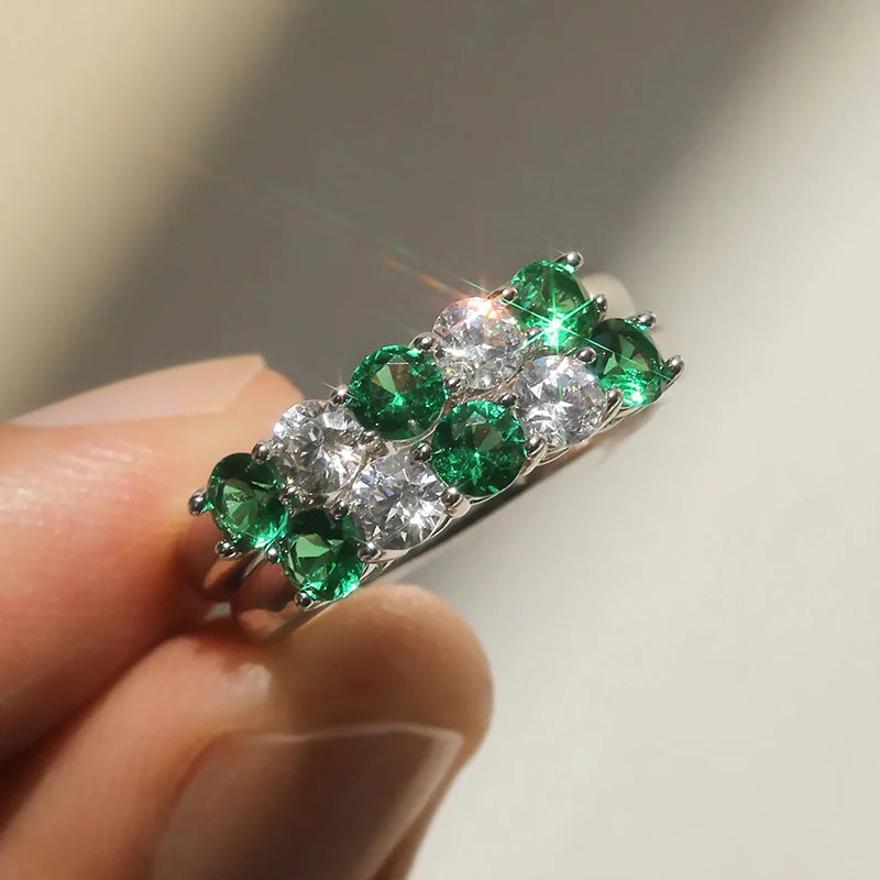 Fashion Contracted Women Wedding Rings with White/Green/Rose Red/Blue CZ Exquisite Female Finger-rings New Trendy Jewelry