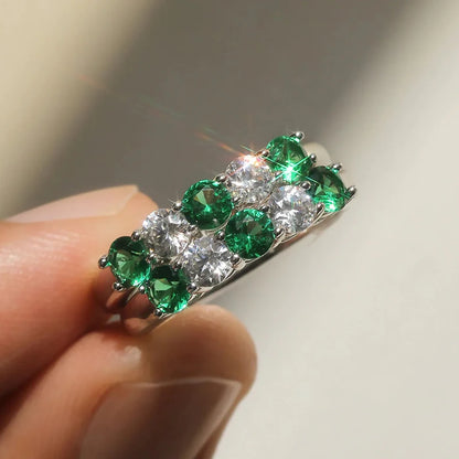 Fashion Contracted Women Wedding Rings with White/Green/Rose Red/Blue CZ Exquisite Female Finger-rings New Trendy Jewelry
