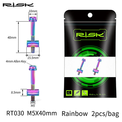 Risk 2pcs M5*30/40mm Titanium alloy Bicycle Seat Post Fixing Bolts MTB Road bike Seatpost Saddle Fixed Screws